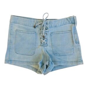 Light Blue Lace-Up Jean Shorts